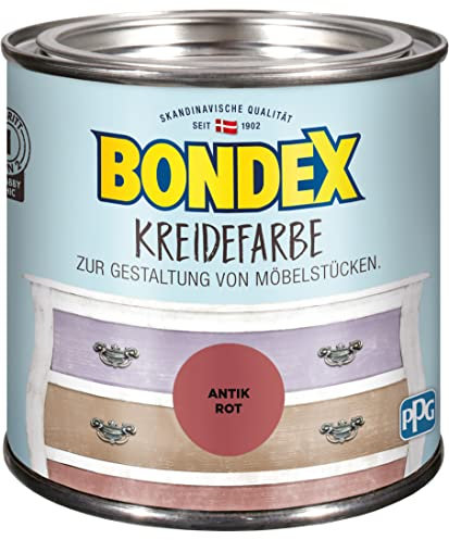 Bondex Kreidefarbe Antik Rot 0,5 L | Für Möbel & Accessoires aus Holz | Leichte Verarbeitung | Pflegt und schützt | Shabby-Chic Möbelstücke | Innenfarbe | Kreideholzfarbe