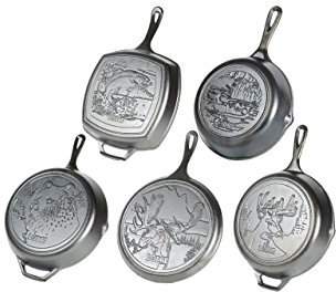 Lodge Wildlife Series - Seasoned Cast Iron Cookware 5 Piece Iconic Collector Set With Wildlife Scenes: 8 and 10.25 Inch Skillets, 12 Inch Skillet, 10.5 Inch Grill Pan, 10.5 Inch Griddle