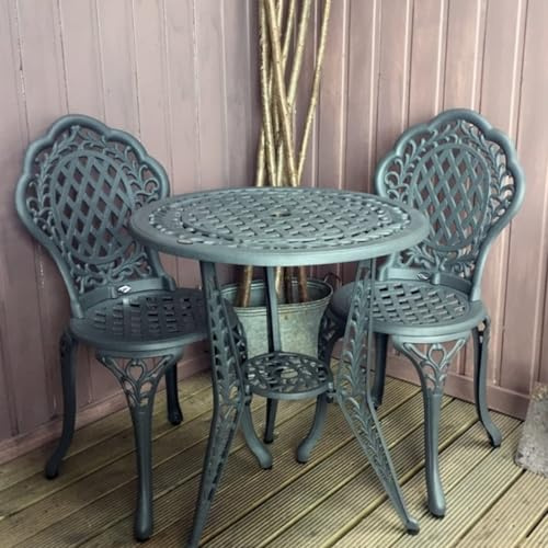 Lazy Susan Ivy 2-Sitzer-Bistro-Set | Aluminiumguss-Gartenmöbel-Set | Wetterfest | Wartungsfrei | 2 x Bistro-Stühle | Schiefergrau