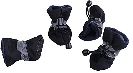 OMEM wasserdichte Regenstiefel für Welpen, 4er-Set Haustierstiefel, weiche wasserdichte Hundeschuhe (XXS,Noir)