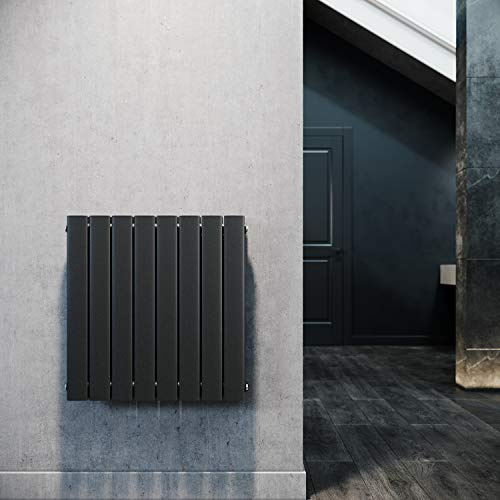 ELEGANT Radiador de panel horizontal 630 x 616 mm Antracita para baño/sala de estar, diseño de doble capa, radiador plano para baño