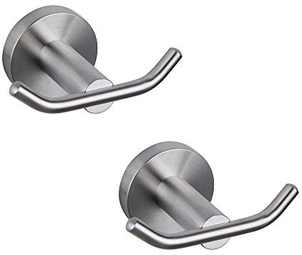 GERZ Doppelter Handtuchhaken SUS 304 Edelstahl, Mantel/Bademantel-Kleiderhaken für Bad, Küche, moderner Hotel-Stil, Wandmontage, 2 Stück, gebürstete Oberfläche, AG61908-2LS