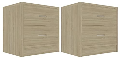 vidaXL 2X Mesita de Noche con 2 Cajones Cómoda Rústica Natural Armario Auxiliar Muebles de Dormitorio Color Roble Sonoma 40x30x40 cm Contrachapada
