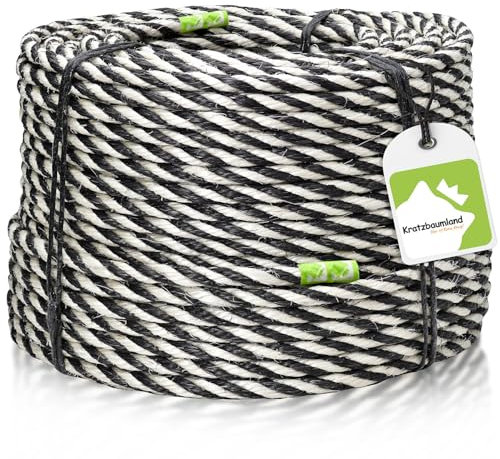 Kratzbaumland Premium-Sisalseil schwarz/weiß 12 mm, schwarz/weißes Premium-Sisalseil für Kratzbäume (versch. Längen) (20 Meter)