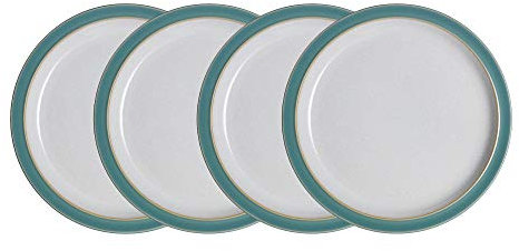 Denby - Elements Medium Fern Green Plates Set of 4 - Dishwasher Microwave Safe Crockery 22cm - Green, White Ceramic Stoneware Tableware - Chip & Crack Resistant Lunch Plates