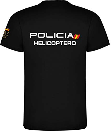 Piel Cabrera Camiseta Policia Nacional HELICOPTERO (Negro, XL)