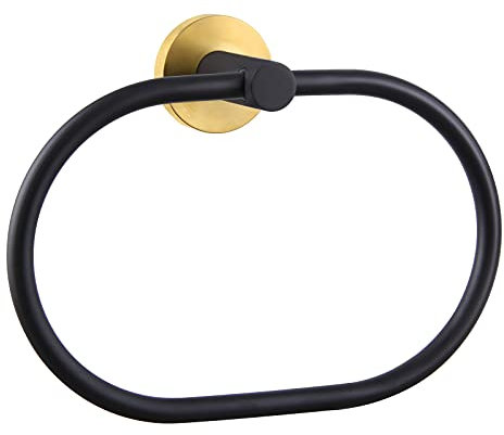 Angle Simple Swivel Towel Ring Black & Gold, Stainless Steel Hand Towel Rack, Bathroom Towel Holder for Wall
