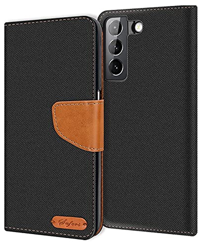 Verco Coque pour Samsung Galaxy S21 FE, Étui Portefeuille Compatible avec Samsung S21 FE 5G Case Textures de Fibre Housse de Protection, Noir