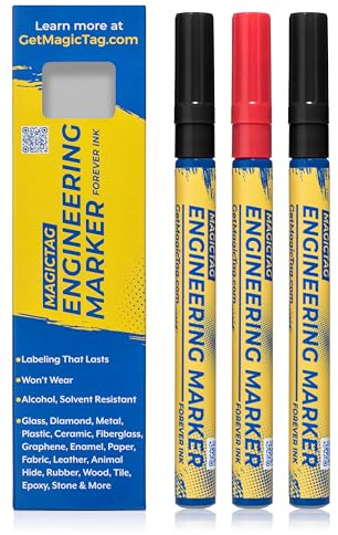 MAGIC TAG ALCOHOL & CHEMICAL RESISTANT, UV-Proof, Fine Point (3 Pack) | Universal Lab, Industrial, Professional Labeling on Glass, Plastic, Metal & Wet Surfaces