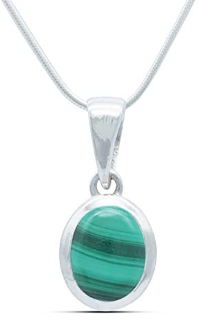 mantraroma echt Silberkette mit Malachit grüner Edelstein Damen Kettenanhänger 925 Sterlingsilber Halskette Geschenk (AK3-159-10-60)