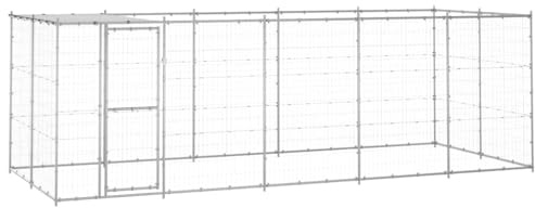 vidaXL Outdoor Hundezwinger mit Überdachung Verzinkter Stahl 12,1m² Hundekäfig