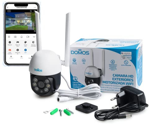 Domos - Cámara WiFi Inteligente Alta Definición para Exteriores Motorizada | Visión Nocturna y Sensor de Movimiento | Cámara IP de Seguridad Compatible con Alexa y Google | Vigilancia para Domicilio