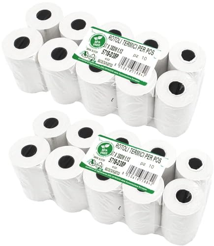 FOXNEC 20 Rotoli Pos 57mm x 18M x 12mm - Rotoli Pos di Carta Termica - Registratore di Cassa - Ricevute Bancomat Rotolini per Terminale Pos e Pagamento Elettronico