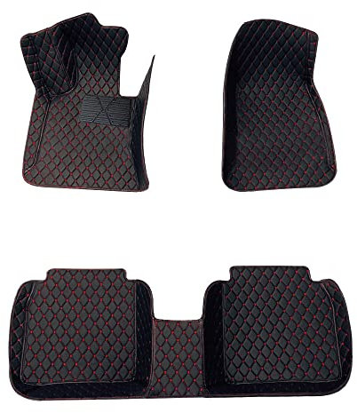 Muchkey Auto Fußmatten Set für Tucson 2006-2014 Autoteppich XPE Leder rutschfest Fussmatten Automatte Zubehör Schwarz Rot