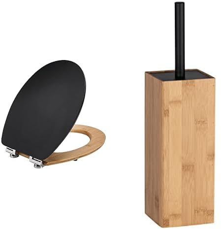 Wirquin 20722853 Abattant WC Diplomat fermeture ralentie, bambou noir & WENKO Brosse WC Padua, brosse WC Bambou, acier noir
