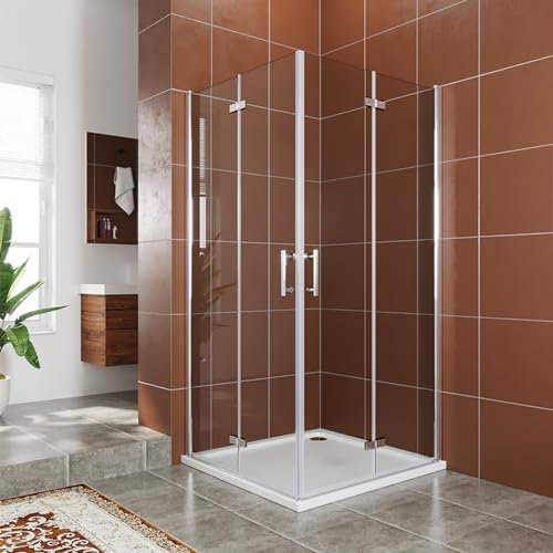 SUNXURY Cabina doccia ad angolo 80 x 120 cm, porta doccia a soffietto 180º, altezza 195 cm, doppia porta girevole in vetro NANO ESG da 6 mm