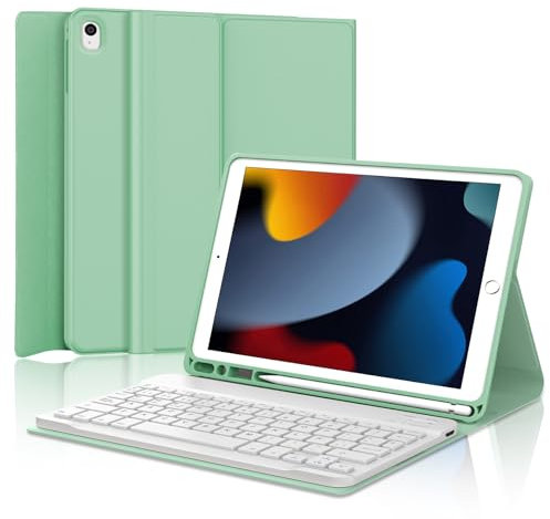 Teclado para iPad 9 generación - Funda Teclado Inalámbrico para iPad 10.2 9ª Gen 2021/8ª Gen 2020/7ª Gen 2019, Español Keyboard Bluetooth Desmontable para ipad 10.2/Air 3 /Pro 10.5, Verde Claro