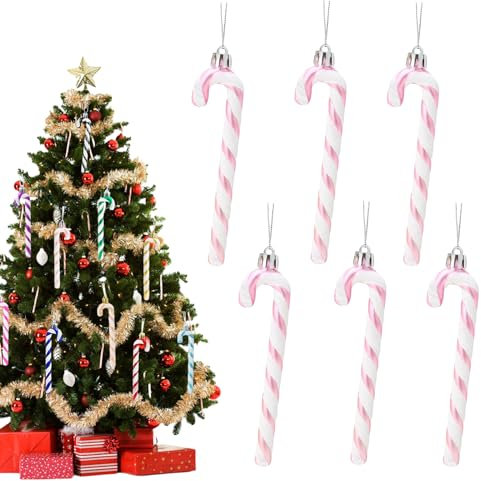 13cm Bastones de Caramelo Navidad,6 Piezas Candy Cane Rosa Plástico Adornos Colgante Pequeño para Árbol de Navidad,Bastón de Caramelo Decoración Hogar Navideños Regalos Fiestas Navideñas