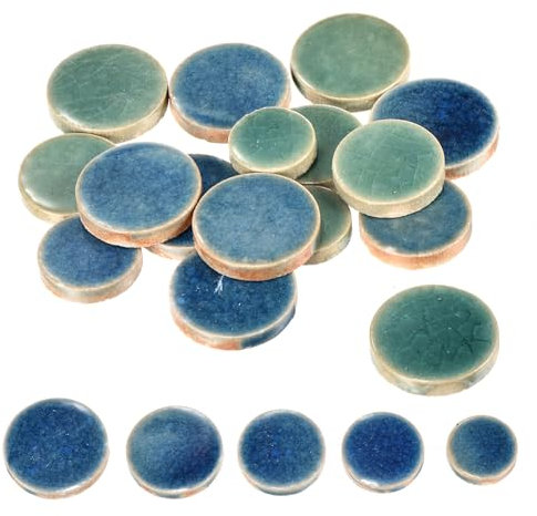 QUARKZMAN 100g Keramikmosaikfliesen für Bastelbedarf, runde Eisriss blaue grüne Keramikfliesen für Mosaiksets, Gartenschrittsteine, Untersetzer