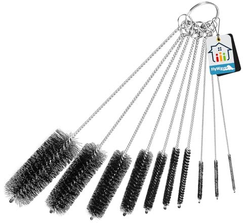 FlyWave Cepillo Limpia Botellas y Pajitas, Set de Cepillos de Limpieza Multitamaño para Botellas de Cristal, Tubos y Pajitas, Incluye Cepillos Flexibles y Duraderos con Llavero Desmontable