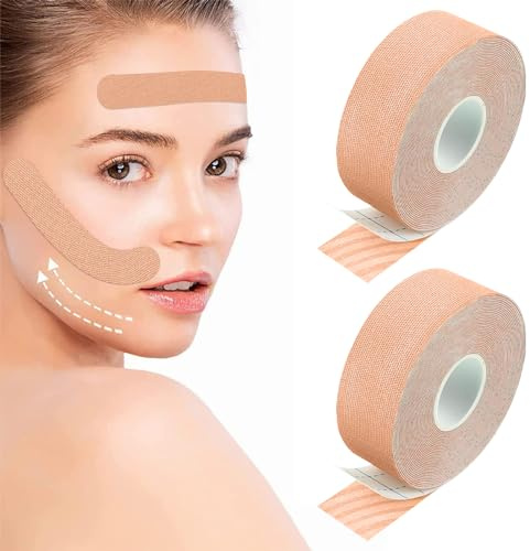 Face Lifting Tape, 2 Rollen Anti Falten Pflaster Gesicht Kinesiotapes Myofasziales Gesichtstraffungsband Gesichtstape Gegen Falten Patch für Straffung der Gesichtshaut von Frauen