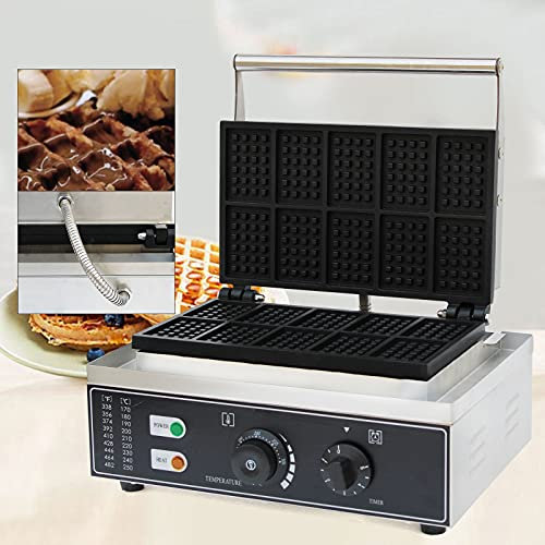 Piastra per waffle, 10 cialde, 1500 W, per waffle, rivestimento antiaderente, temperatura regolabile, 38,5 x 27,5 x 21,5 cm