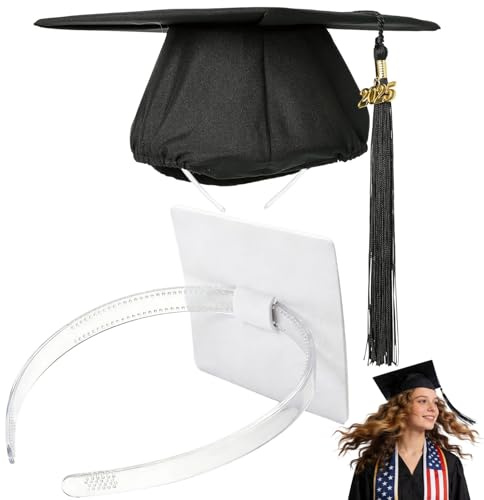 PUNCHMAN Graduation Cap Headband Insert- Clear White 1 Pack Firm Anti-fall Hair Band,Graduation Hat Headband Holder for Secure Grad Cap And Hairstyle,Hat Accessories for Graduates,Students,Girls