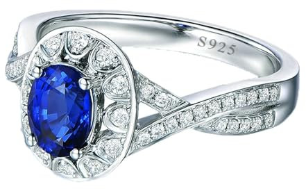 BCughia Trauringe Damen, Damenring Silber 925 Verlobungsring Oval Form Blau Zirkonia Ringe Größe 52 (16.6)