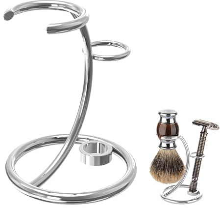 Linkidea Rakborstställ, Säkerhetsrakhyvelhållare i rostfritt stål Kompatibel med manuell rakhyvel för duschrum, badrum, rakapparathållare (Silver)