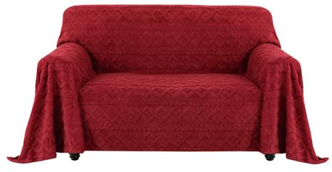 Easy-Going Jacquard Flanell Sofa Couch Überzug 2 3 Sitzer, Rutschfester Sofabezug Sofaschutz Hund Katze, Weiche Sofadecke für Bett, 1 Stück Waschbarer Sofaüberwurf, 203X300 cm/80X118 in, Weihnachtsrot