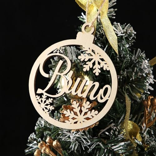 Weihnachtsbaumkugeln, personalisierbar, lasergeschnittene Namen, Geschenkanhänger für Gastgeschenke, Namensdekoration (Holz, 8 Stück)