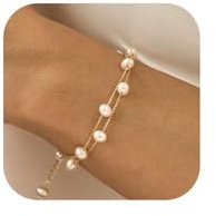 Elegantes Damen Perlenarmband mit Doppelschicht-Design, 14K Vergoldetes Armband mit Künstliche Perlen, Stilvoller Perlenschmuck für Hochzeit, Abschlussball und besondere Anlässe Mädchen Perlenschmuck