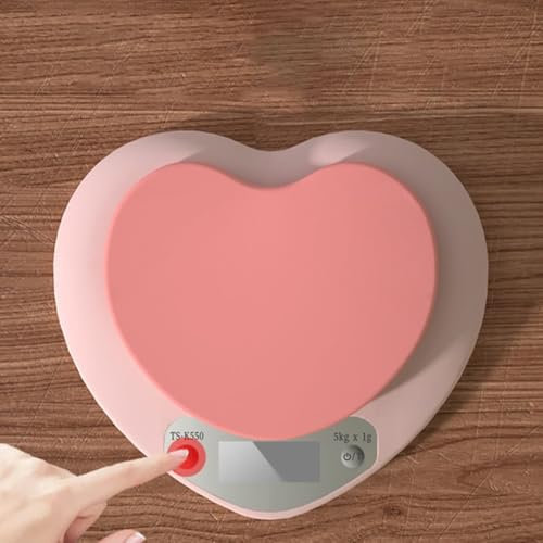 Bilancia digitale da cucina, bilancia elettronica da cucina, 5 kg, precisione accurata, rosa, a forma di cuore, con funzione tara