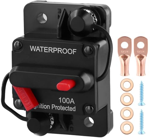 QWORK® 100A Auto Schutzschalter, Auto Leistungsschalter mit Manueller Rückstellung 12 V-48 V DC für Autos, Booten und LKW