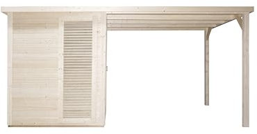 SANOTECHNIK Sauna de barril para exteriores RAUMA – Sauna exterior para 4 – 5 personas 460 × 230 × 219,5 cm, horno Harvia 8 kW, cabina de infrarrojos de espectro completo con estufa de sauna con