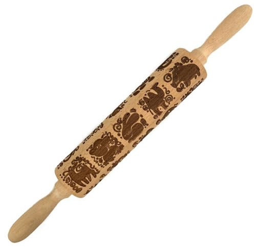 Jrpzcv 1 Piece Animal Print Embossed Rolling Pin Cookie Rolling Pin, Large Wood Textured Roller for Baking