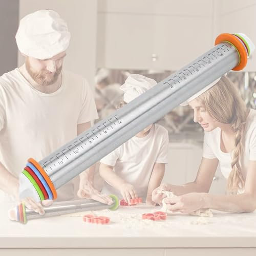 Rodillo de amasar cocina Rodillo Ajustable Con Anillo De Grosor Para Hornear, Rodillo Metálico Doméstico Para Pasta, Fideos Y Pizza, Rodillo De Amasar Con Dimensiones Claras