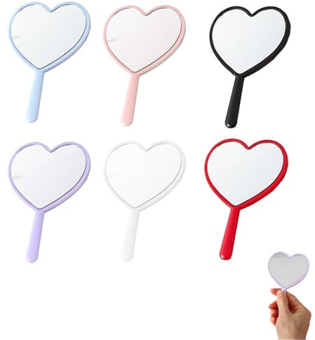 PMELCXD Specchio con manico per trucco, 6 pezzi, colori vivaci (bianco, nero, blu, rosa, fucsia, viola chiaro), dimensioni compatte, facile da usare