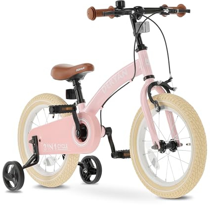 DERYAN Kids Bike 14 Inch | 3-in-1 Balance Bike | Bike with Adjustable Seat and Handlebar | Kids Bike for Boys and Girls | Pink