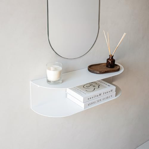 MILUKA Konsolentisch Weiss Schmal aus Metall Beige 60 cm, mit 2 Ebenen | Schwebendes Wandregal für Flur und Eingangsbereich, auch als hängender Nachttisch oder schmaler Konsolentisch, Made in Spain