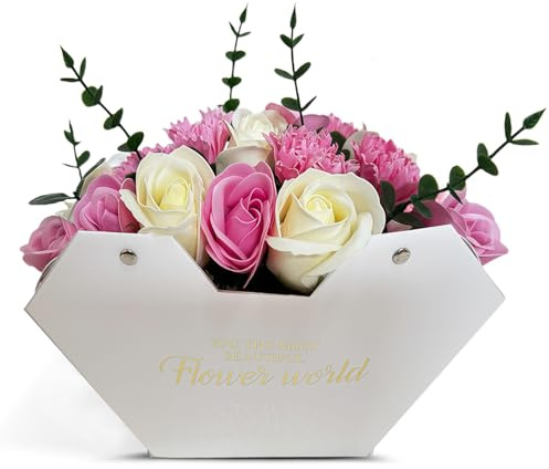 Soap Flowers Gifts for Women, Artificial Rose & Carnation Bouquet Boxes | Everlasting Flowers, Fresh Realistic and Full of Fragrance