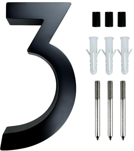 Chiffres maison flottants 4 pouces, numéro porte moderne en alliage d'aluminium, signe d'adresse noir 10 cm pour boîte aux lettres avec vis, pour décoration mur d'appartement, jardin, café(3)