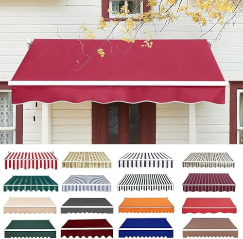 Markisenstoff Markise Mit Volant Markisenbespannung Ersatzstoff,Uv-BestäNdig 50+ Sonnenschutz Wasserabweisend, Einfache Montage Balkon Markise,08,(6.6x5ft) 2x1.5m