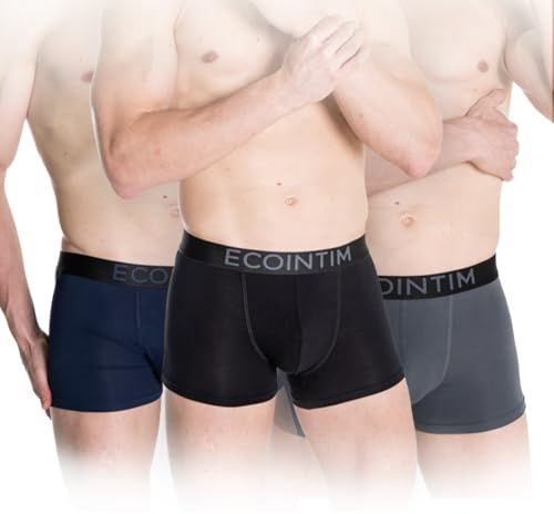 ECOINTIMO Boxer Uomo [Pack da 3] | 93% Fibra di bambù, 7% Elastan, Traspiranti, Morbidi e sagomati, Ideali Come Intimo Quotidiano e Sportivo