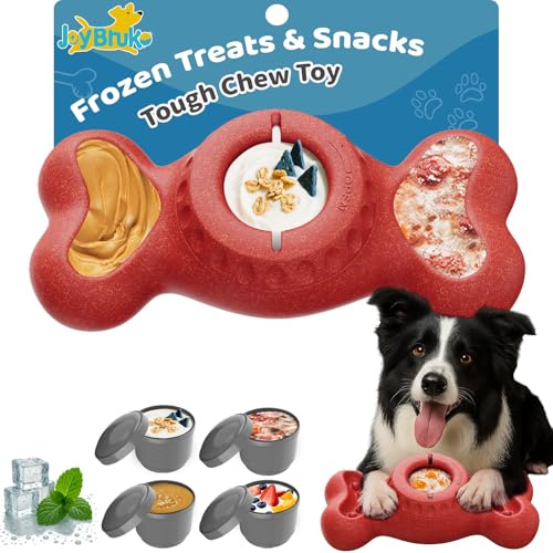 JoyBruko Jouets d'enrichissement de friandises pour chien – Jouet à mâcher pour chiens agressifs pour les garder occupés, support de crème glacée, os avec tasses moulées, jouet à lécher cognitif à