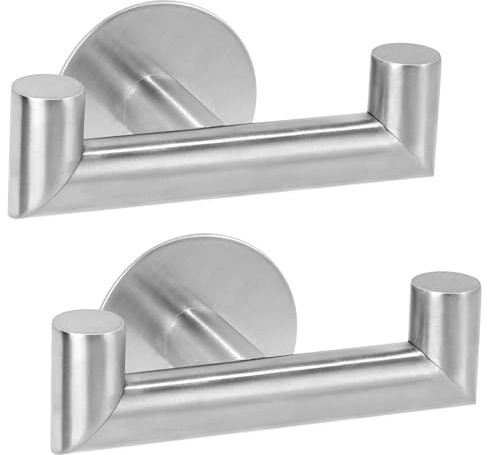 YUET Ganchos Doble Adhesivos para Pared, 2 Piezas Soporte de Pared para Toallas de Baño, Acero Inoxidable, Colgador Autoadhesivo Cocina, Plata