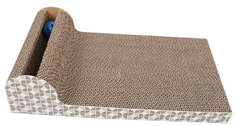 BESTonZON Rascador para Gatos de Cartón Corrugado Doble con Campanas y Catnip Orgánico Resistente y Duradero para Proteger Las Uñas Juguete Interactivo para Gatos Pequeños y Medianos