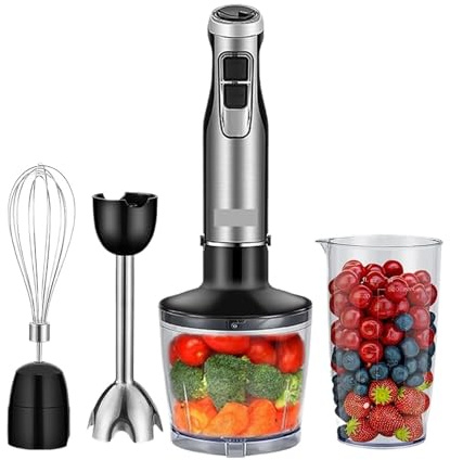 Batidora De Mano De Inmersión 4 En 1 De Alta Potencia De 1200 W. Incluye Picadora, Vaso For Batidos Y Cuchillas De Acero Inoxidable For Hielo. FáCil De Usar