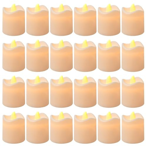 24 Bougies LED Sans Flamme 3,8x4,5cm, Mini Fausse Bougies LED Stables, Lumière Blanche Chaude Durable pour Maison Mariage Noël Pâques et Décorations de Table ou de Fête