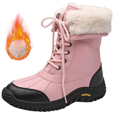 Tjocka ankelstövlar dam 2025 ny snörstövel fleecefodrad stövel halkfria stövlar vinter varm sko chica stövlar dam plattform hög bred kalv, Hot Pink, 40 EU